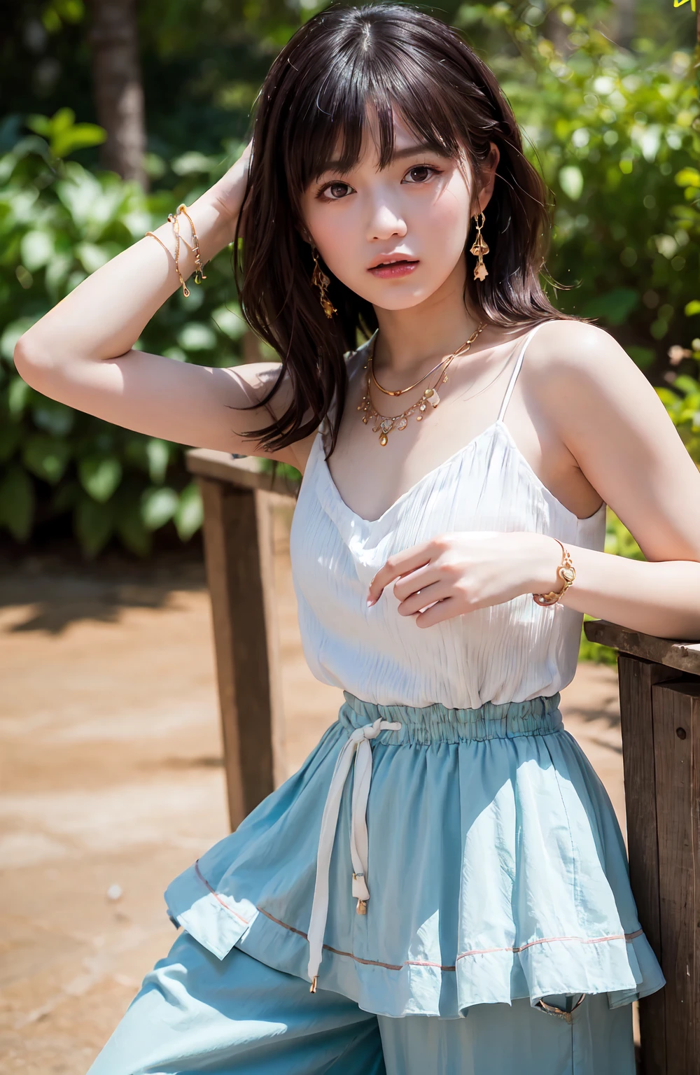 ((High-definition images, masterpiece, atmospheric perspective, 8K, Super detailed, Accurate, highest quality, single shot)), (((cute western woman masturbating))), (casual style), Jacket, unbuttoned shirt, swollen areole, (round face, Realistic eye size, droopy eyes, blush, smile), (((stand and spread your legs, ))), (in the forest, Mountain, rock, Narrow River, At night), blonde braid hair, small earrings, thin necklace, (light makeup),