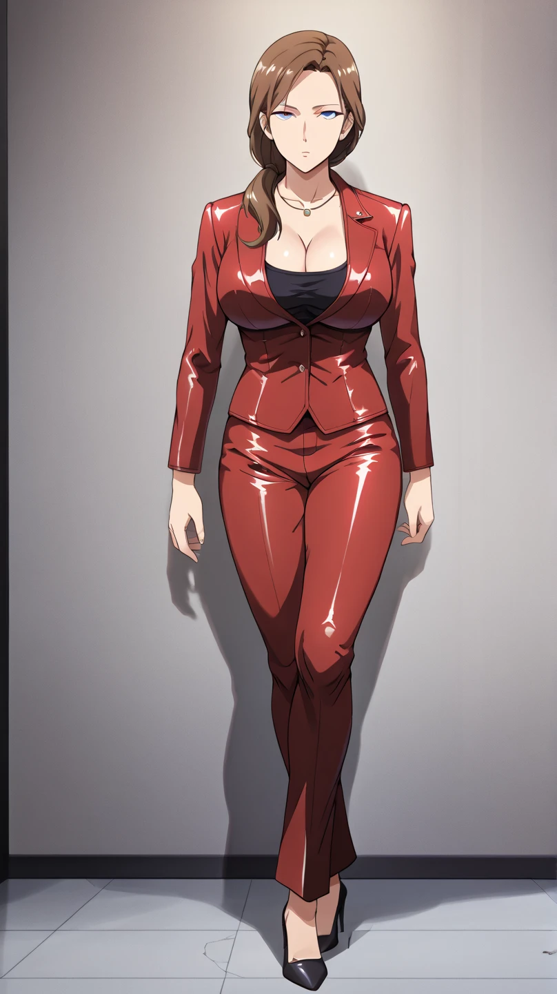 ((Best Quality)), ((Masterpiece)), ((Realistic)) 19 year old, redhead girl, shoulder length hair, relaxed happy face ((slender)) (busty), ((( strapless red bodycon dress ))) (( mini skirt )) ((sexy )) textured pixie haircut (((detailed character sheet, frontal view, side view, three quarter view))) (((white background))) 6 and a half heads full body