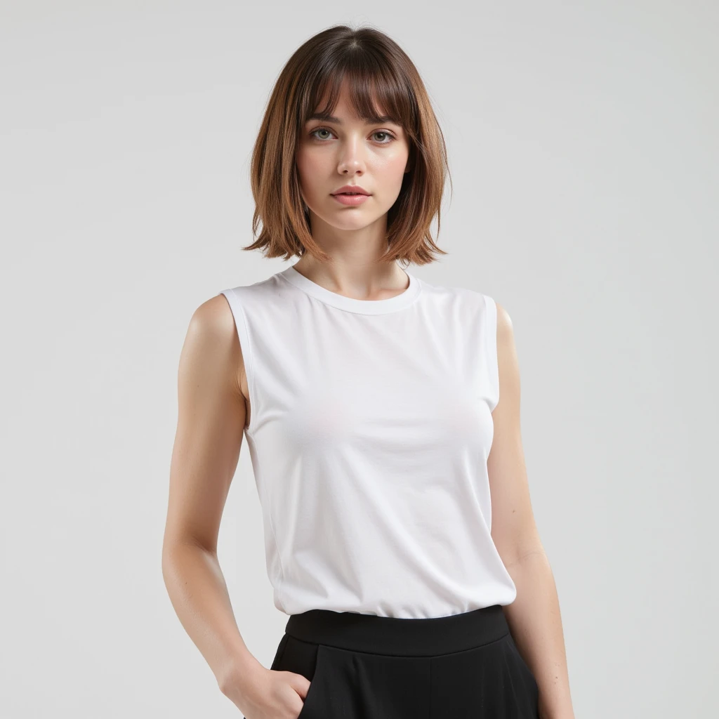 (8K, An ultra-high picture quality,top-quality),(masterpiece:1.5),face,looking at viewer,(simple background),femele,short sleeved shirt,((Iron collar)),((short hair))red blush,a smile