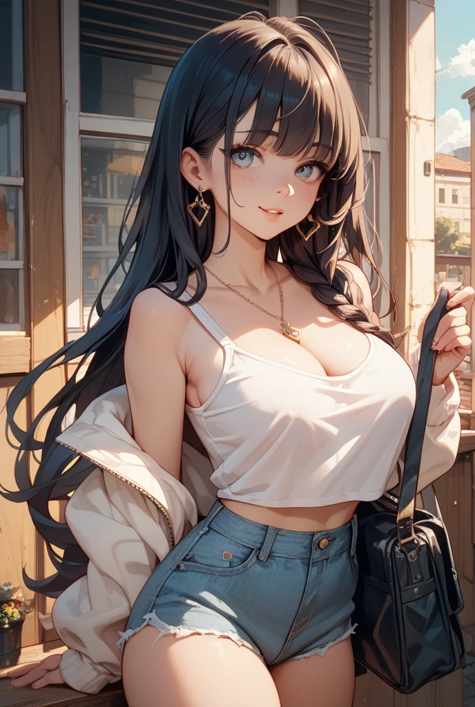 very cute and beautiful girl,teen,(highly detailed beautiful face),(white blouse),
(smile),cowboy shot,looking at viewer,
(beige cardigan:1.2) BREAK hair ornament,black hair
(best quality,masterpiece:1.0),absurdres,highres,ultra-detailed,extremely detailed,32k,8k resolution,
intricate details,cinematic scene,detailed background,solo,dynamic angle,
natural lighting,hair fluttering in the wind,beautiful detailed sky,
With legs apart,In underwear(White lace bra　White lace panties),bedroom