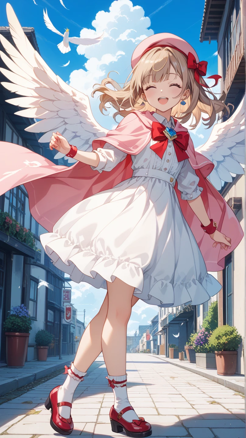 ((masterpiece))((Highest quality))girl、Smirk、blush、Flat Chest、Are thin、Blonde Hair、blush、Are standing、Whole body image、Eye level to the feet、、No background、Blue clothes、Hair is two colors、Twin tails、Red Eyes、Look back、Two-tone red and yellow hair