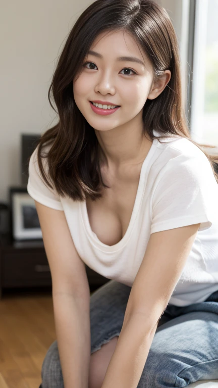 48 years old　Big Breasts　woman　A kind smile　Big eyes　Front teeth　Short Bob Hair　Japanese　classmate　Saggy breasts