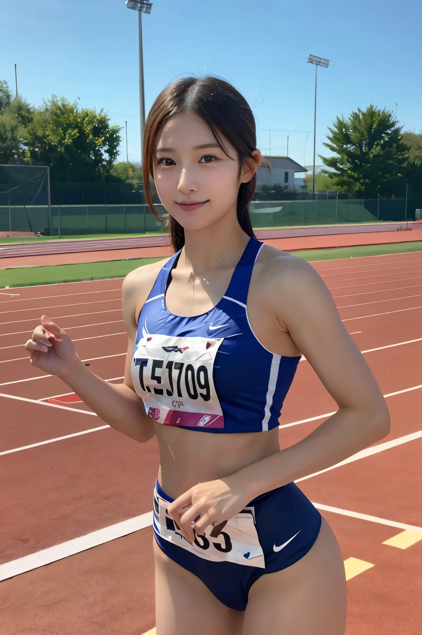 (Masterpiece,High Quality,photorealistic,ultra highres:1.3),(depth of field:1.3) ,((front body:1.35)),Japanese , girl,((15 years old)ack and field,huge breasts,voluptuous,(looking at viewer:1.3),(standing:1.3),full body