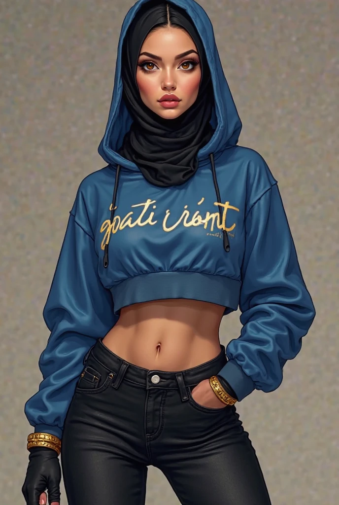 hijabi, very dark skin, classical,masterpiece, best quality, 1girl, solo, choker, (graffiti:1.5), arms behind back, against wall, looking at viewer,, glasses, cleavage
