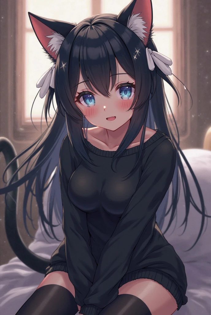 white room, side pov, from side, (loli: 0.5), hime cut, doggystyle, sex, nude, naked, no clothes, two legs, barefoot, straight long hair, black hair, long black hair, hime cut, catgirl, blue eyes, {1boy: 1}