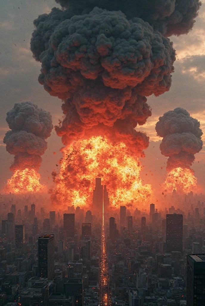a huge nuclear explosion, manhattan, chaos, panic, epic realistic, faded, neutral colors, (hdr), ((((muted colors)))), (intricate), artstation, hyperdetailed, cinematic, warm lights, dramatic light, intricate details, complex background, dark