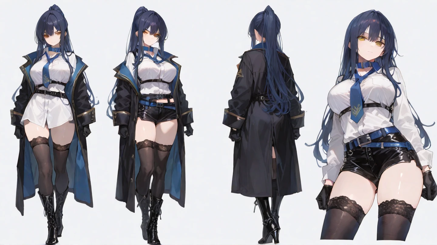 (best quality, masterpiece), (ultra high resolution, 8K RAW photo, photo realistics:1.5,(Thynasha:1.2),dark blue hair,very long hair, purple eyes,(beautiful detailed eyes:1.0), extremely detailed face,((masterpiece)),(((best quality))),(character design sheet,same character,front,side,back), 1girl, solo,Female detective, Victorian long skirt, checkered shawl, detective hat, intelligent eyes,retro artstyle，victoria design drawing,masterpiece,bestquality,top quality,ultra highly , concept art, character concept art, character sketch, reference sheet, character sheet, ( background, military base background: 1.3)