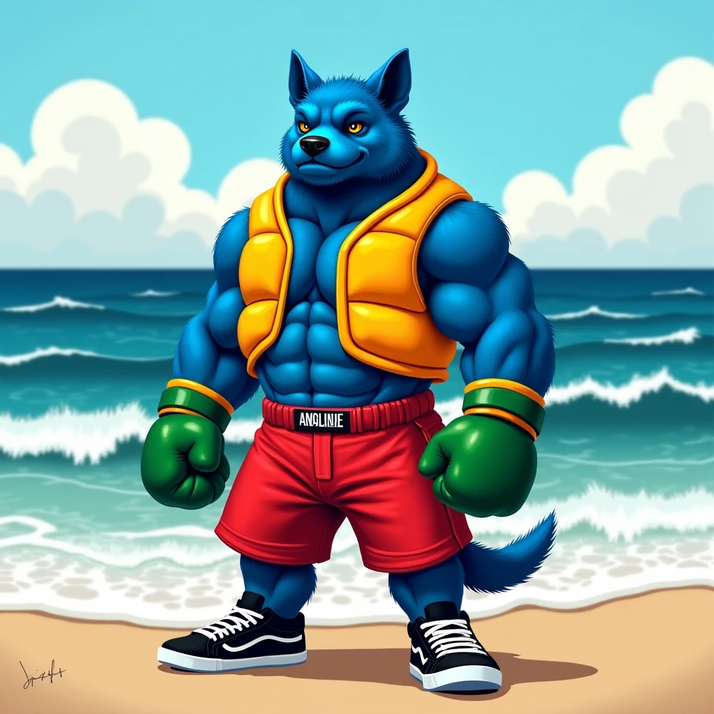 anthro, gummigoo, two_toned_body, white chest, white eyes, green and yellow body, standing , shiny_body, smug_expression, 4k, e621_post_recursion, anatomically_correct, masterpiece, realistic, best quality, muscular male. Standing up, Black jockstrap, huge bulge. Very Buff, very muscular, nice Pecs. Detailed Abs.
