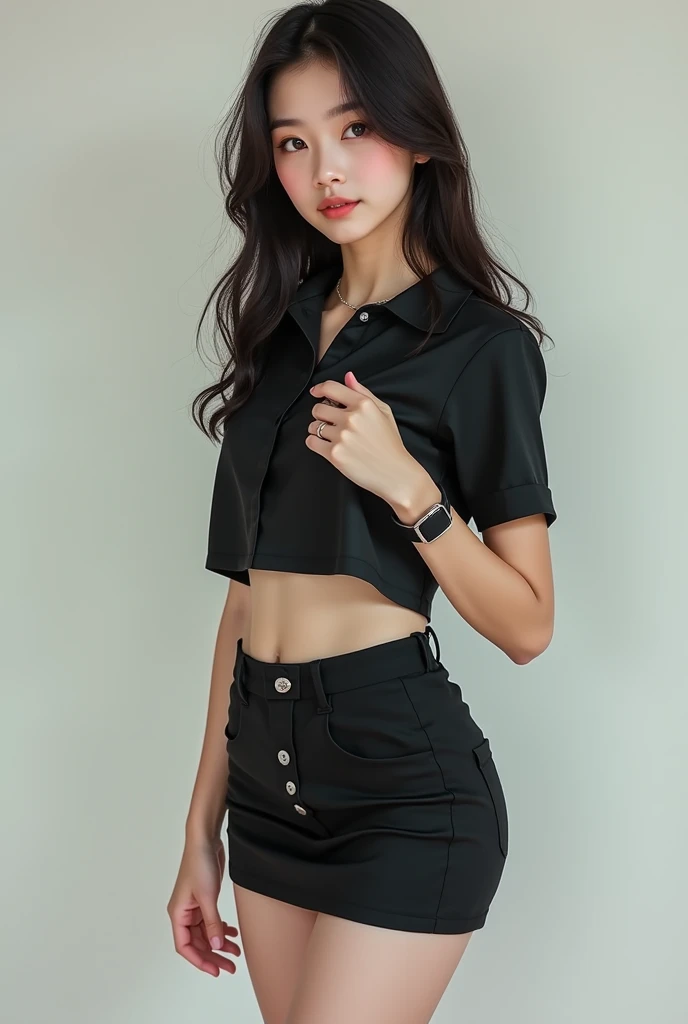 ((Face the front of your body at the camera:2.0)), ((Collared shirt:2.0)), (Clothing:2.0, Skinny jeans:2.0, サスペンダー under Collared shirt:2.0, sneakers:1.5), ((A grin:1.2, Small breasts:1.5, slender:1.5, Small Ass:1.5)), ((Japanese, 1 Girl, 18-year-old, 7 heads, Ideal body proportions, Black Hair, With bangs, Small breasts, Erect nipples, slender, Small Ass, Beautiful feet, Skinny Legs)), Surrealism, Cinematic Lighting, Depth of written boundary, First Person View, Boobs F/1.8, 135mm, Ticker, Mastepiece, Curate, ((Anatomically correct:1.3)), Textured skin, Super Detail, High detail, High quality, Awards, Best Quality, High resolution, 8K