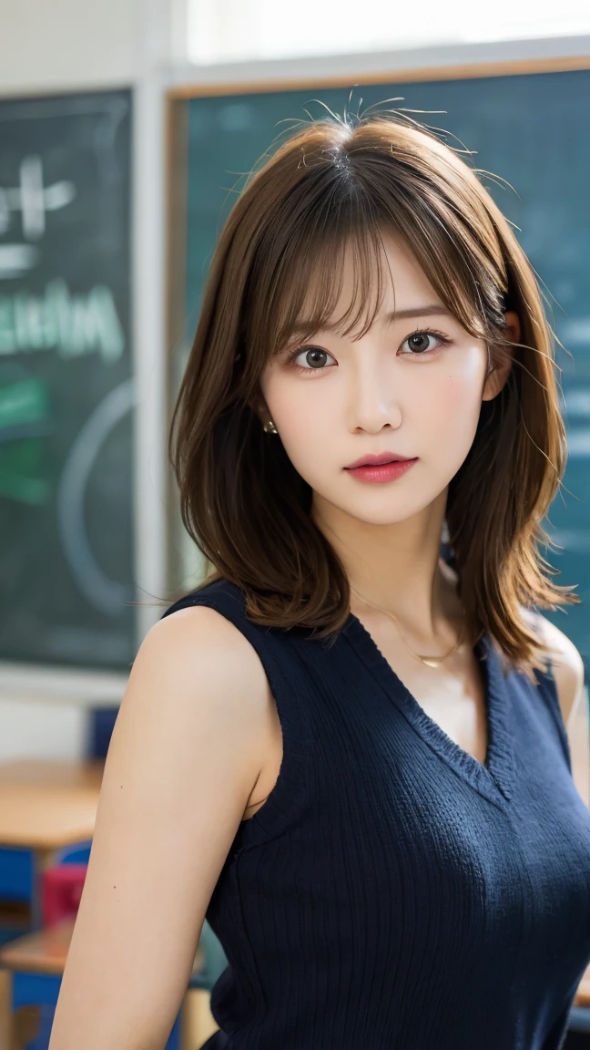 (masterpiece, highest quality, pretty girl, beautiful face, 8k, RAW photo, 85mm, disorganized, Upper body:1.4), thin眉毛　light pink camisole, (amazingly beautiful breasts)  gravure　side shot, looking at the viewer, high school student, teen, beautiful straight bob hair　flowing bangs　thin, small head, medium breasts, street, face light, (dynamic lighting, dramatic light and shadow, cinematic lighting:1.3), sunlight, no makeup, nature, film grain, chromatic aberration, Beautiful gradation　realistic, Depth of the bounds written, High resolution, super detailed, finely, sharp focus, fine skin, eyes and face　The background is a luxurious and spacious living room　bookshelf　opening a book　sexual tutor　