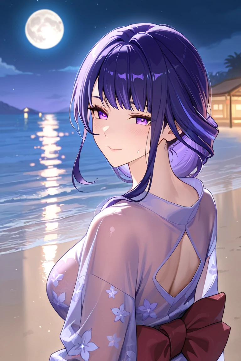 ((masterpiece, Highest quality, Highest quality, Official Art, beautifully、beautiful:1.2)),((masterpiece)),((Vibrant colors)),((Ayako Katagiri)),((幸せそうなsmile)),((smile)),((looks fun)),(Seaside),(Big Breasts),(((Side bust))),(sunset),(Skin exposed),(Cool)