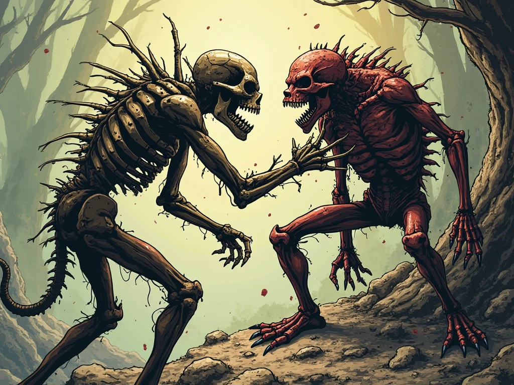 make an 8k image of a (full-body humanoid monster with skin made of black slime), (where his skin is black slime), (in place of his face a smiling skull), (with spirits around him that make up just his body), (with bull legs) (make him lunge for a powerful attack)