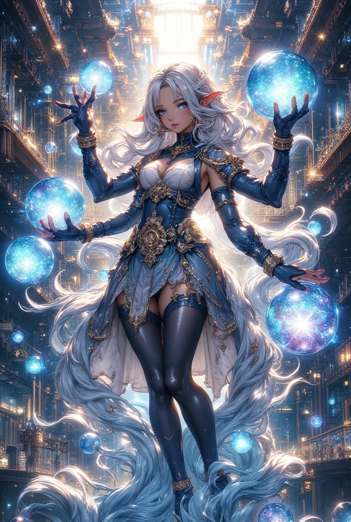 (masterpiece, top quality, best quality, official art:1.2), (detailed), (1girl:1.3), in a middle of vortex, magic vortex, ice magic, snow, blue fire, cold aura, ice spell conjunction, anime epic scene, action, (((detailed perfect face))), fantasy, destroyed city, power-hungry, sharp icicles, sexy body, mature body, seductive body, from above, panoramic view, wide shot, glowing eyes, blue eyes, crown of ice, freezing sphere in a hand, white hair, blue light