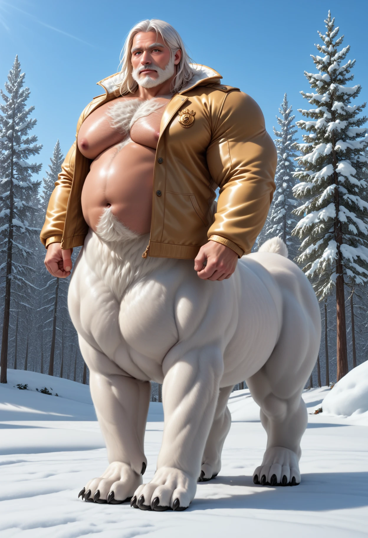 Two majestic centaur, ramdomany place, chubby, big hooves, bright white fur, white hair, anatomically correct centaur, docked tail, human face, human nose, human eyes, equine hips, thick thighs, raised tail, holding the tail, epic skin, epic fur, hyperrealistic, hyperrealistic skin human, hyperrealistic skin, hyperrealistic human nose, hyperrealistic human body human, hair hyperrealistic, hyperrealistic face,