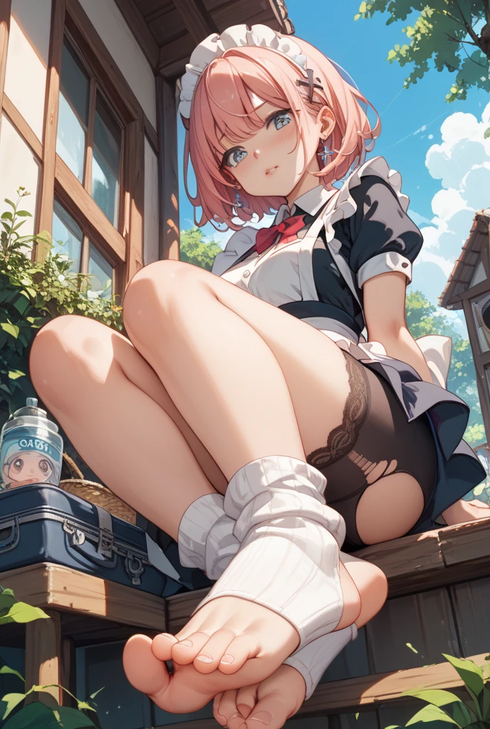 nsfw,cherry blossom cream, Primary school students、8-year-old with short hair, ribbon, Green Eyes, hair ribbon, Pink Hair, Ahoge,
, shirt, white shirt, collared shirt, Jacket, Long sleeve, Captivating smile,masterpiece,Noise Reduction,Perfect Anatomy,High resolution, Very detailed,Game CG,Beautiful attention to detail,Visual Arts,                                 
                                 1girl、 Cowboy Shot、(Pussy、pussy)、(from below),（arms behind back）、Hands folded behind your back、Sit on a chair、Spread your legs、(White panties)