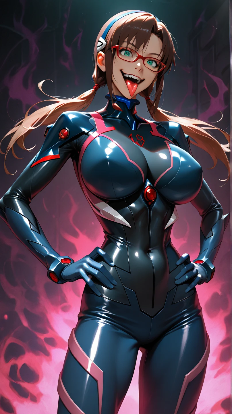 woman in muscular ai suit big tits metriod suit angry face