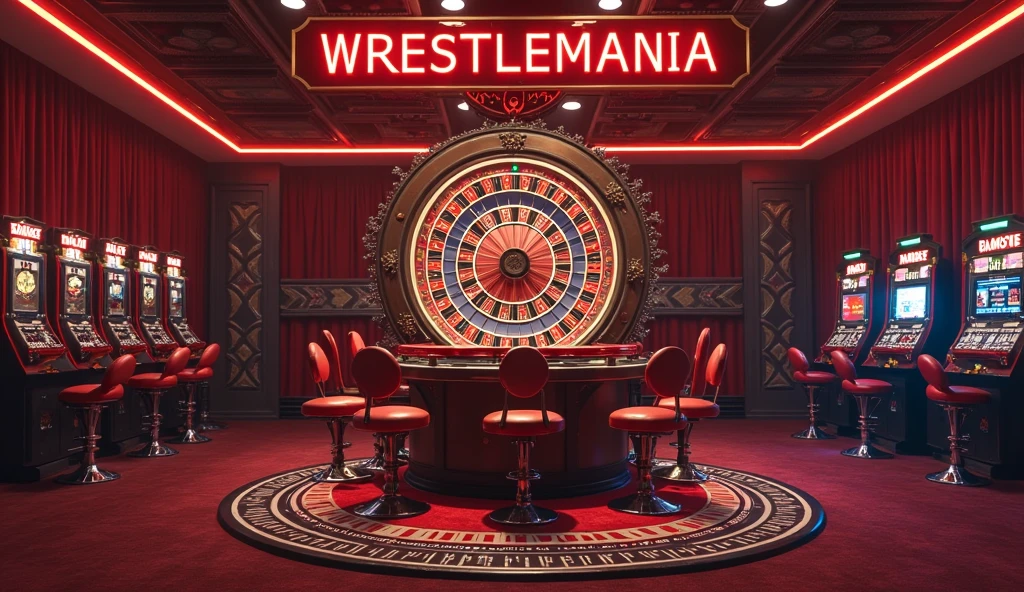 Decorate a wall with a Mexican wrestling theme, no character just decoration, for streaming show, be creative, Simple but nice and in the middle place a sign that says wrestling