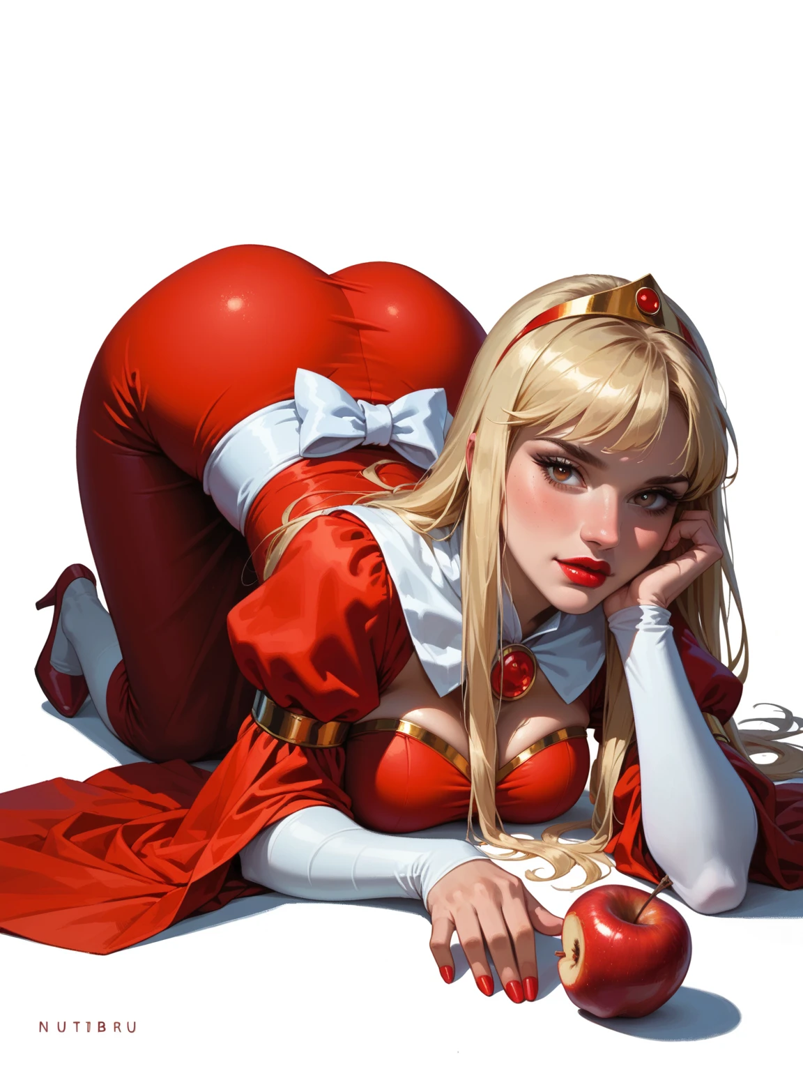 araffe dressed in latex posing on a rock with a sword, cutesexyrobutts, super highly detailed, ( highly detailed figure ), pinup body, on a pedestal, pinup, on a mannequin. high resolution, pinup pose, highly detailed giantess shot, full pose, very very high detailed, karol bak uhd, bright red cape on her back