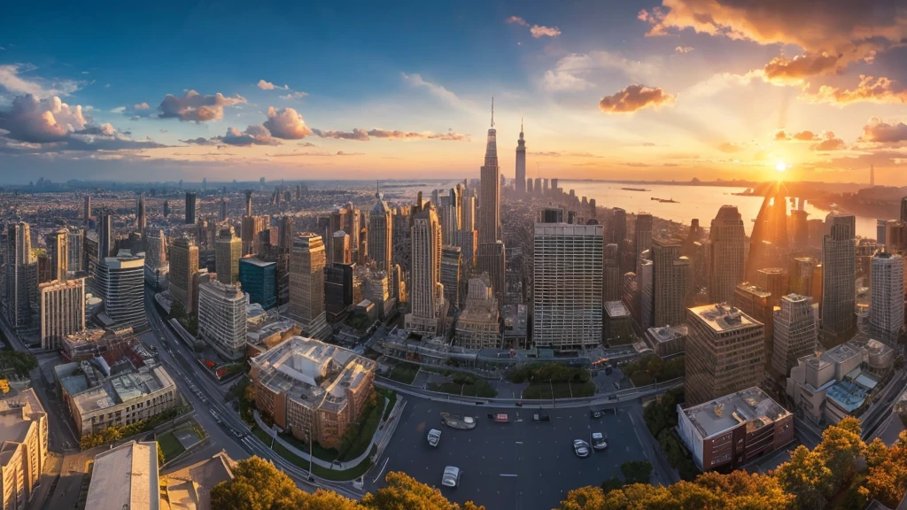 best quality、masterpiece、 Landscape、Beautiful sunrise scenery、Mysterious Atmosphere、cityscape