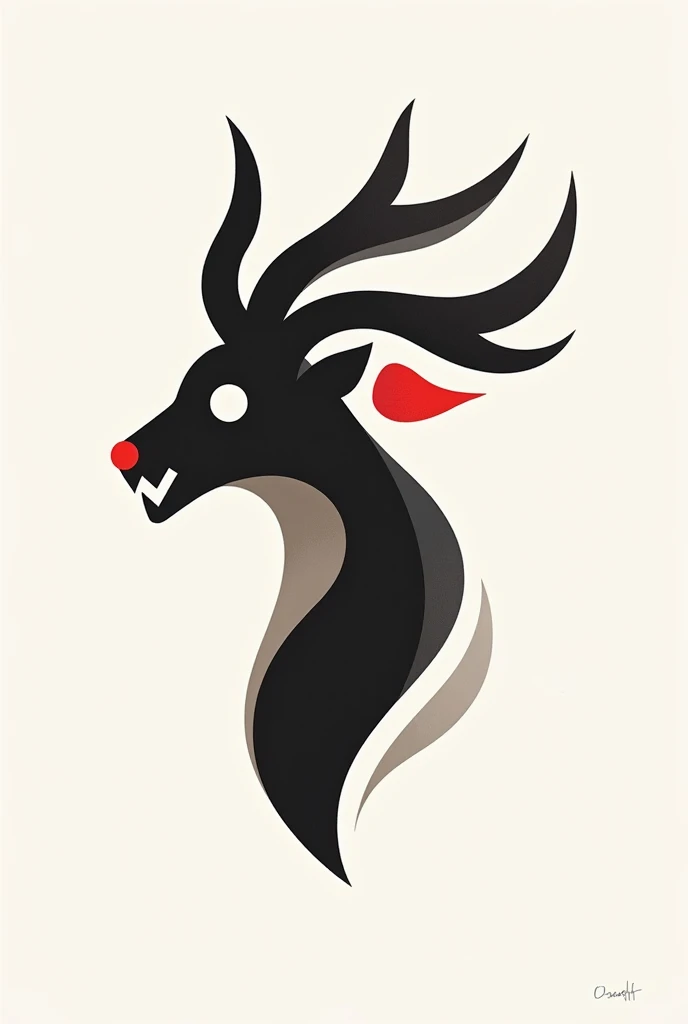 line art logo Kuromi, thin red color lines, minimalistic, black and white, white background