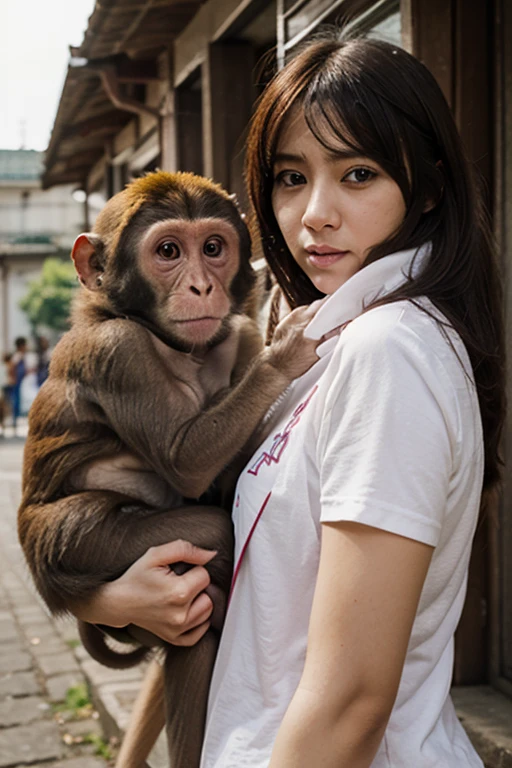 (((Masterpiece))),((top quality)),one beautiful girl,Pale, (An anthropomorphic monkey character: 1.5), (((Beautiful girl with human face:1.5)))、((brown fur:1.5)))、(belly button)、(monkey tail:1.5),(plain clothes), (skin revealing),(The background is forest 1.5).(((from the front:1.5)))、(straight front: 1.5)、(((Run:1.5)))、