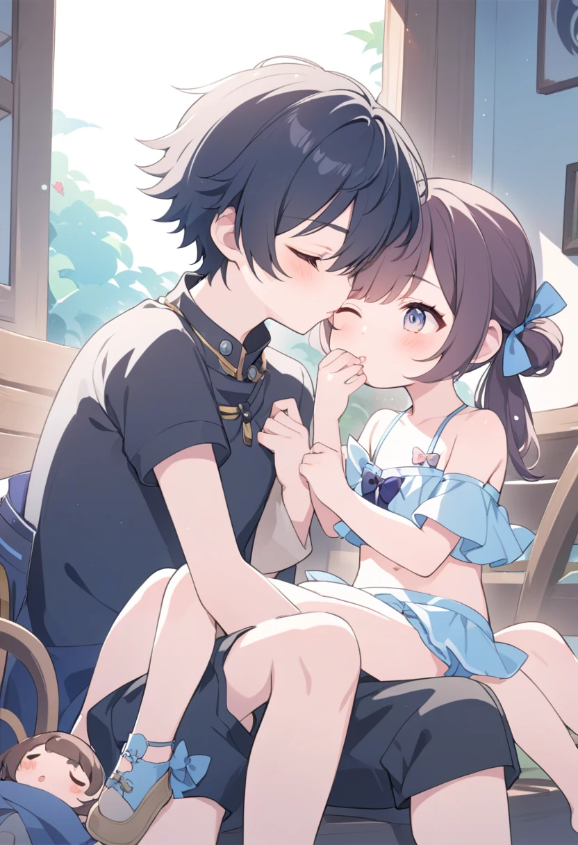 (man and woman kissing:1.6),, (masutepiece, Best Quality, hight resolution, nffsw, Perfect Pixel, depth of fields, 4K), , Perfect body, , (boy and girl:1.6), (2 human in picture:1.6) boy on top, Reala
Reala, hair ornament, red choker, pink dress,, (flat chest:1.8), ,, , nsfw,(ecstasy:1.3) ,(slut:1.2),(vulgarity:1.3),(fucked silly:1.1),(steam:1.1),(wet:0.8),(trembling:0.8),(tears:0.7) ,(drooling:0.6),(sweat:0.8), wince,(orgasm:1.5), , (nipples:1.4), (boy fondle girl's breasts:1.6) , , (hardcore sex:1.6),,
