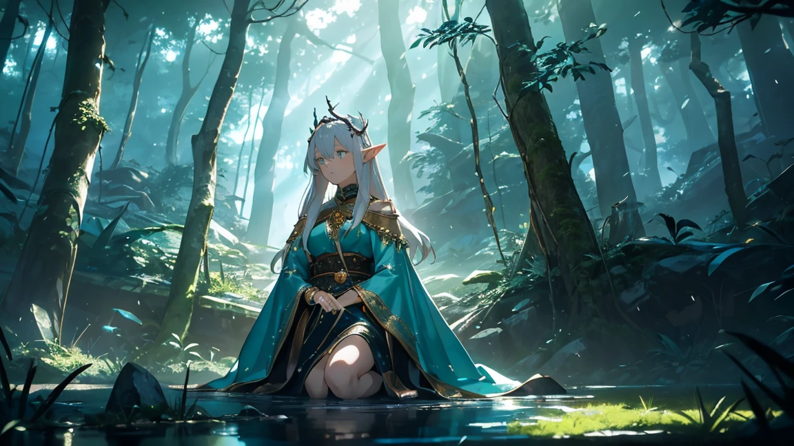legend of zelda link between forest and ice, in the style of romantic illustrations, goblin academia, green and bronze, romantic manga, detailed costumes, post-painterly, dark cyan and beige
leafeye contactsitting
(best quality),((masterpiece)),(highres), (extremely detailed 8K wallpaper),epic lighting,looking at viewer,(Cyan pupils, cyan eyes:1.5)(Slim body:1.1)(Wet ground:0.8),SurrealismUnreal 5pov,
(1girl:1.9)1gir solo{Extremely Delicate Beautiful},(detailed eye description),((Delicate Faces)),(Beautiful and detailed facial depiction),Realistic skin, realistic light and shadow,elf earsvery long hair,  hair up, (large_breasts:1.2)
flower, FireflyLake(white hair:1.3)light smile, butterfly on head, forestlook back, grassland(upper body:1.2)
(imid shot,macro shot:1.25),fu'll body(long legs:1.4)(imid shot:0.95),(eyeshadow,eyeliner:1.4),
[(white background:1.6)::5],(imid shot:0.95),(full body:1.25),Dynamic angle,[Bottle bottom]],closed up
colorful Altocumulus,(falt color:1.3),colorful,floating colorful wind,(Highest picture quality), (Master's work), (Detailed eye description),(imid shot,macro shot:1.25),(8K wallpaper), (Detailed face description),depth of field,(lens flare),floating colorful water,
outdoors,ruins,(moss:1.2),floating rain,stream,wilderness,small dust, ((breeze)), wind, summer,sunlight,
road by the seaMountains and forests,water,wading,partially_submerged,(Strong sunlight:1.2),(Altocumulus:1.2),bird, butterfly, falling petals,
(fairyl church:1.1),(fairy,ornate:1.2),(Magic Array:1.5)(cape:1.2), (Fairy dressFairy wing:1.1)shiny skin,(random hair style),sitting,
(imid shot,macro shot:1.25),(Detailed face description),(Detailed hair description),(Detailed clothes description),
<lora:~Q?-X^\legend of zelda:0.8>