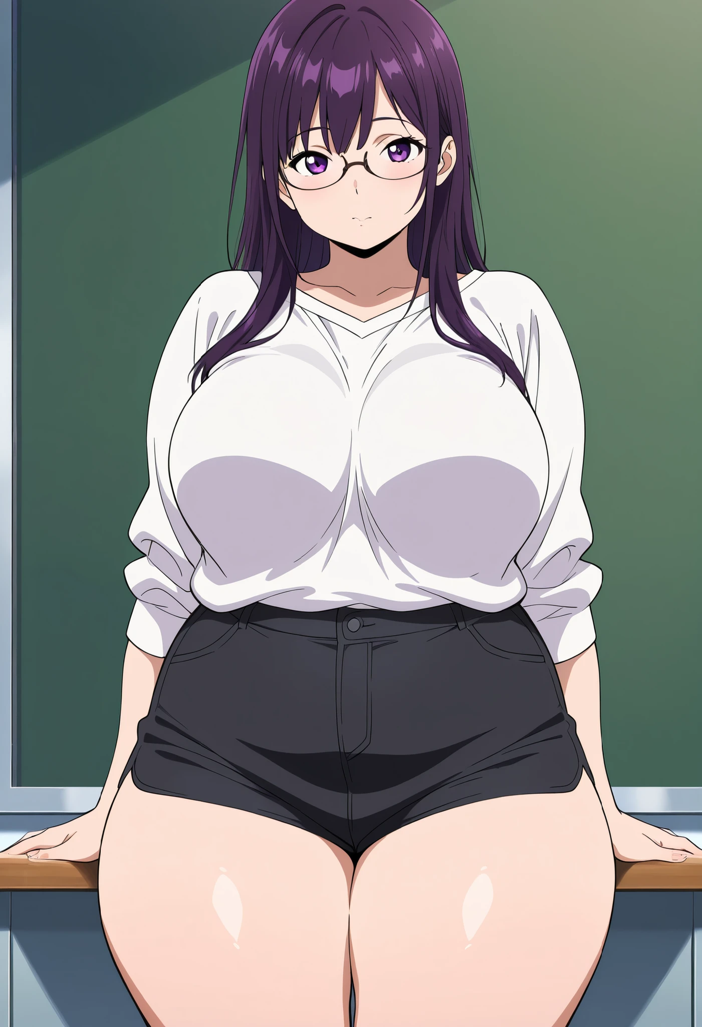 1 girl in public, awkward crying, bangs, body, perfect slender body, 13 year old girl, black hair tied in a side ponytail, sensual cleavage, round breasts, very tight blouse, transparent blouse, micro shorts 1.4, Ultra HD, 4k image, glasses, camera above the character, view from above, tight shorts, V panties, red panties, low waist panties, tight miniskirt