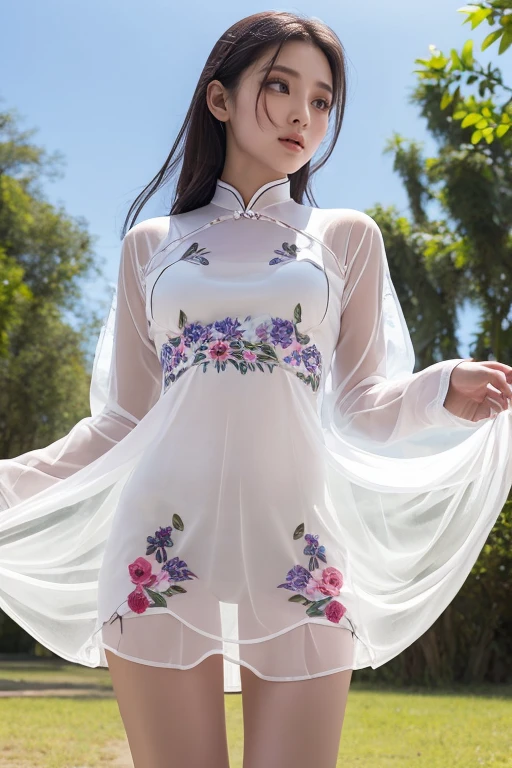 Timeless charm、Elegance、Ultra ultra high definition like a photo movie、Super Real、8K、nffsw、An ultra-high picture quality、masterpiece、In the middle of the flower garden、cowboy shot、Vietnamese girl、One girl、Standing、(Red translucent ao dai:1.5)、(Translucent Ao Dai:1.5)、Beautiful sexy bra、Beautiful sexy panties、soft smiling、Black eyes、Long black hair flowing back、beautiful countenance、Exquisiteface、perfectly proportions、Drop-shaped chest、爆乳、Constriction、Navel、Crotch gap、Enhanced round buttocks、well-shaped neat buttocks、thighs thighs thighs thighs、Sexy Soft Pose、Curved shape、beautiful curves、Maximum 4 fingers and 1 thumb relationship, balanced body shape with a length of 7 heads,, Elegant and vivid Ao Dai、relax、Flowers blooming around、complex pattern、Vibrant colors、Garden with colorful flowers、A paradise of natural beauty、A quiet、Gorgeous、 (Depth Fields:1.3), Beautiful flower garden in the background、(the background is blurred:2)、