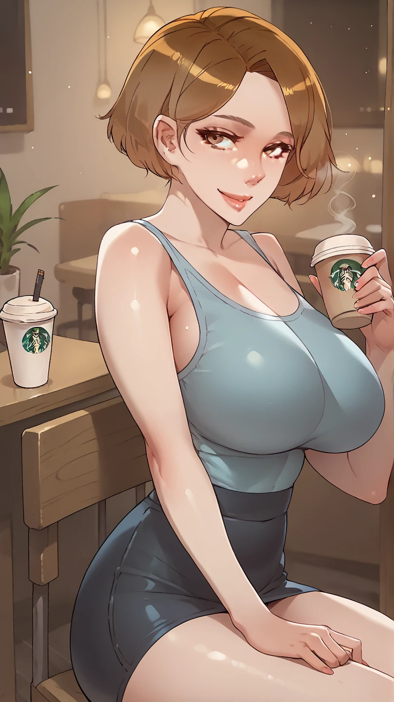 woman,Huge breasts,Huge breasts Huge breasts,とても唇が赤いHuge breastsを強調,Big Ass,Narrow waistLong legs,Green Eyes,
Huge breasts,Huge breasts, Huge breasts,とても唇が赤いHuge breastsを強調,Big Ass,Narrow waist,Long legs,
Greenish blue eyes 8k( A sloppy smile:1.5)Faces we want prank faces 8k(Anime style face) Good facial expression, sweat flying 8K(Purple underwear,Purple bra,Purple panties:1.3)8k(holding a coffee cup with coffee in it:1.3)Sitting in a chair