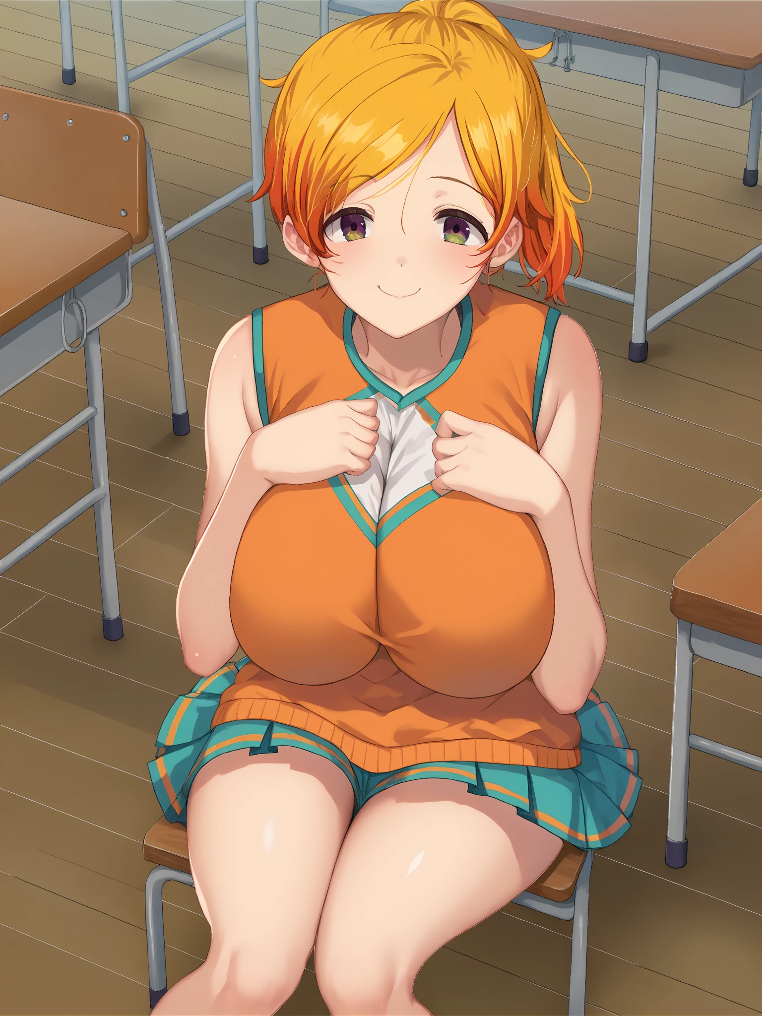 yuiyuigahama, yui yuigahama, short hair, (Brown eyes:1.5), (Orange Hair:1.2), Hair Bun, single Hair Bun, smile,
School swimsuit,1 Girl, alone, Huge breasts, Open your mouth, Looking at the audience, Skin dents,White background,