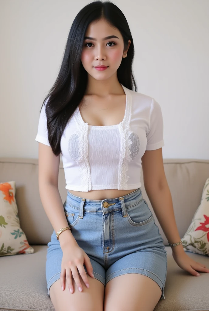 ((Best quality, 8k, Masterpiece :1.3)), Full body, Sharp focus :1.2, Beautiful woman with perfect figure :1.4, Slim stomach :1.2, ((cyan hair, Big breasts :1.2)), body dress : 1.1 , (Night city view, Bedroom :1.1), Highly detailed facial and skin textures, Detailed eyes, Double eyelids, big breasts, White t-shirt with cynix logo, Clean clothes, white t-shirt, exposed cleavage, (Black Pantyhose short), Interior Scene, Office, oppai, sweet smile, t-shirt, pretty pose, pose mengikat rambut, berpakaian sopan