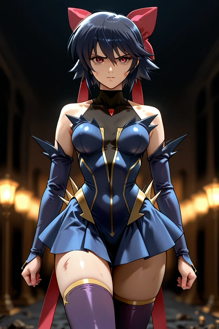 (masterpiece, best quality, ultra-detailed), KaganoAI, purple hair, red eyes, magical girl, ribbon, standing