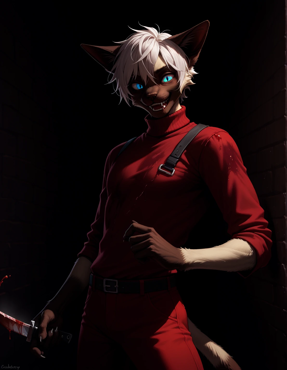 terroral,blood vess,Be covered in blood,The corners of his mouth were stained with blood,solo person,White body,White ears,White hair,White fur,Overall white,Orange-yellow eyes,Wolf tail,Wolf orcs,Wolf paws,Young,Wear a jacket,Ultra-clear screen,Soft lines