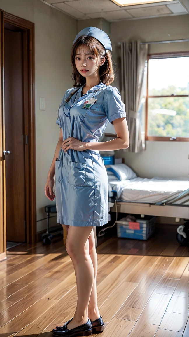 (1 The Ultimate Beautiful Mature Nurse) 、 Super accurate face 、 Detail Lip 、 Details 、 double eyelid 、 ((Dark Short Style)) 、 (Nurse uniform: 1.3) 、 (Fancy figures) 、 smile 、 Upper Leg, Perfect fit, Perfect Image Realism, background: (Hospital room: 1.2) Cowboy gets shot, Detail background, Details Clothing, Perfect lighting 、 Surrealist 、 (photograph: 1.4) 、 Maximum resolution 8K, (luxury) Very detailed, Professional