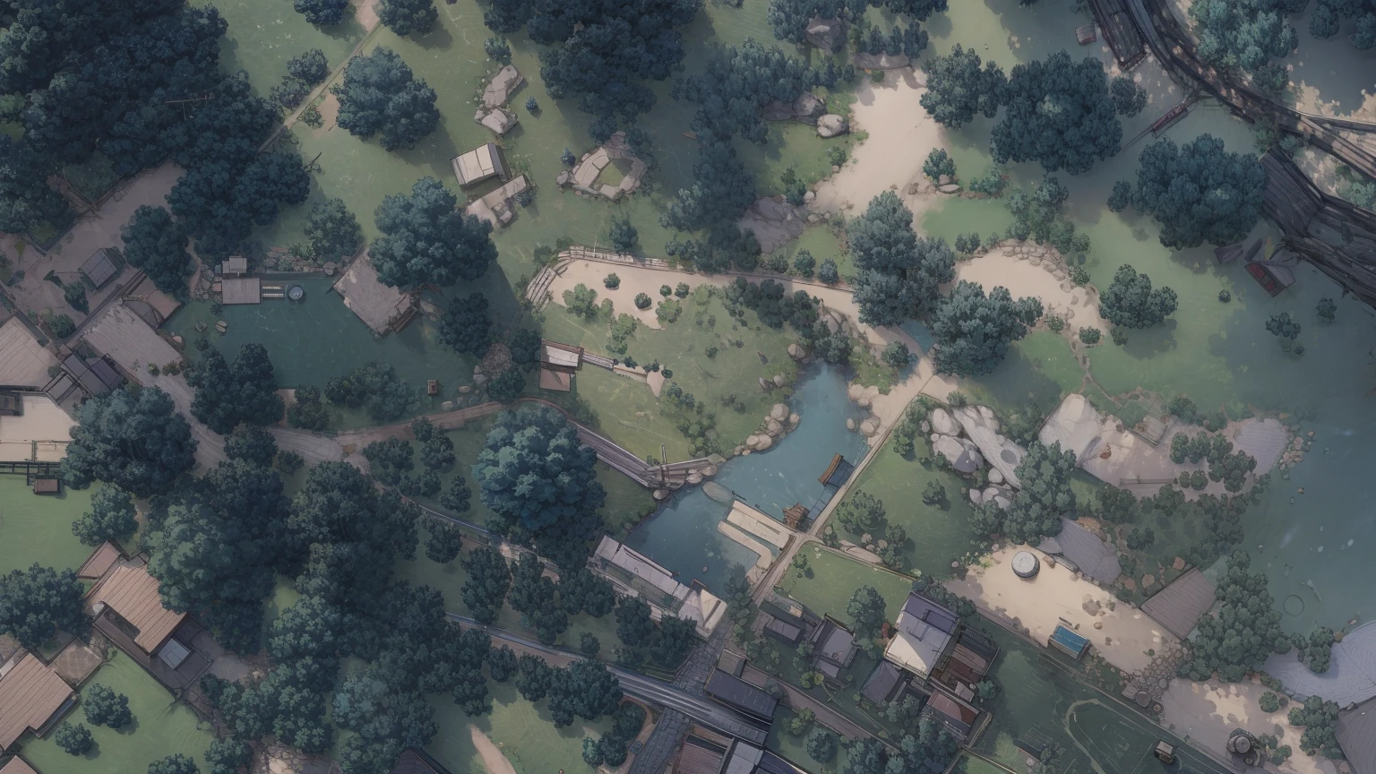 map style, Asian style, nice color, generate from original image, details, trees, roads way, view from image, roads from original image, fields, satellite view