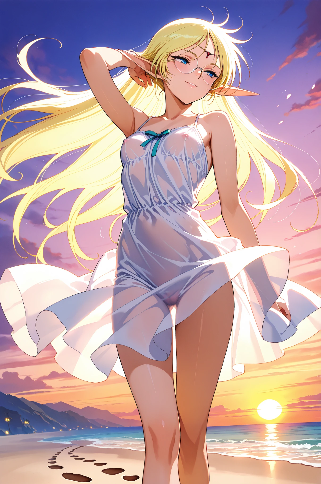 1 girl, light blonde hair, serene expression, mesmerizing eyes, straight long hair, ((completely naked, fully naked)), poised posture, porcelain skin, subtle blush, blue crystal pendant, earring, golden hour, (rim lighting):1.2, warm tones, sun flare, soft shadows, vibrant colors, painterly effect, dreamy atmosphere, scenic lake, distant mountains, willow tree, calm water, reflection, sunlit clouds, peaceful ambiance, idyllic sunset, flat art, ultra detailed, official art, unity 8k wallpaper, zentangle, mandala