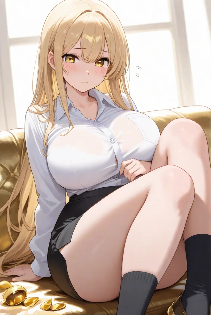 (SLE, mksks style, detailed background:1.1), (solo:1.3), mature, woman, milky skin, teacher, unbuttoned blouse, beautiful hair, hair over eye, voluptuous body, horny, full body view, head tilt, close up, volumetric lighting, (indoor:1.3), preschool, sitting down, moaning, titfuck, tittyfucking student, age difference, small cock, breasts, cock in between breasts