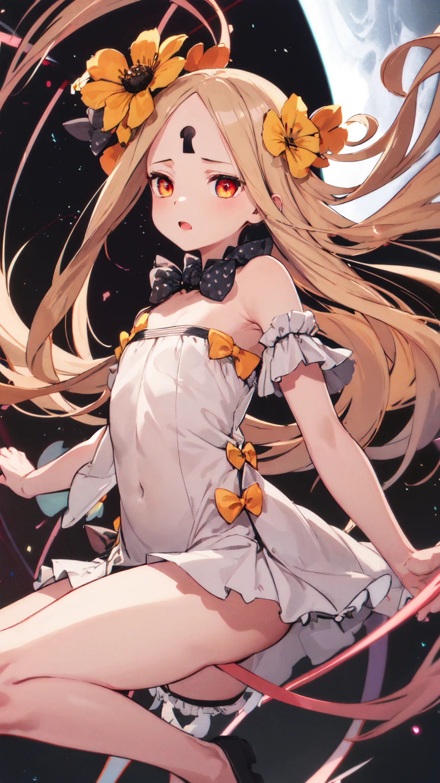 ((masterpiece))((Highest quality))girl、blush、Flat Chest、Are thin、Blonde Hair、blush、Are standing、Whole body image、Eye level on face、、No background、Hair is two colors、Twin tails、Red Eyes、Two-tone red and yellow hair、Completely ?????、Greeting with pussy、Spread your pussy、Even your feet are visible、Enters the whole body