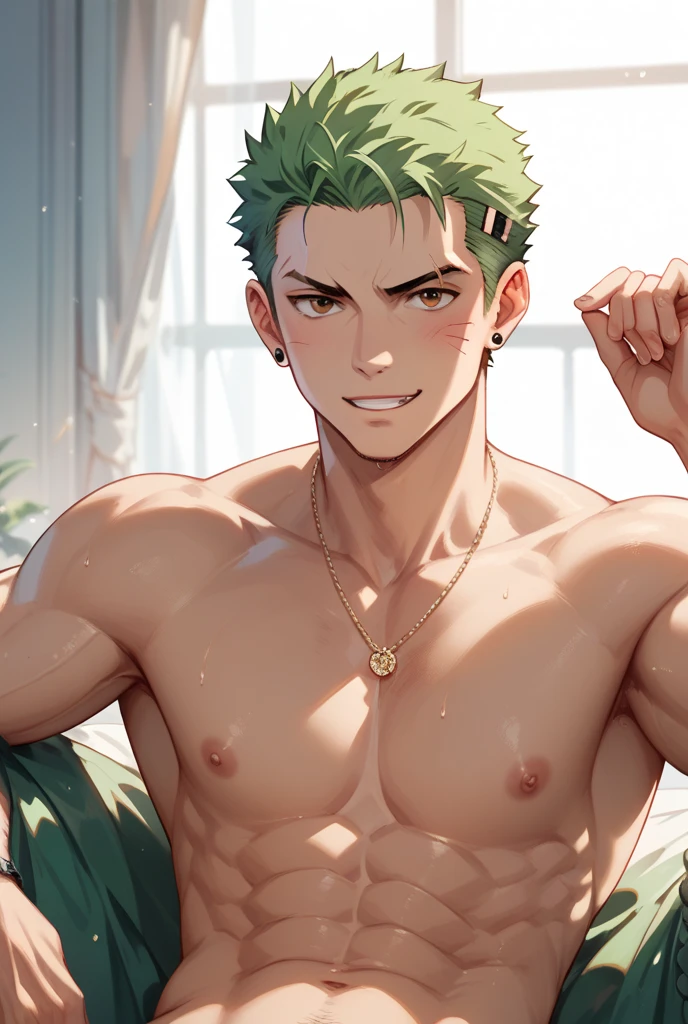 masterpiece, best quality, solo, 1boy, smile, looking at viewer, <lora:Ephraim_Fp:1>, ephraimsum, swimsuit, flower necklace, topless male, beach, ocean