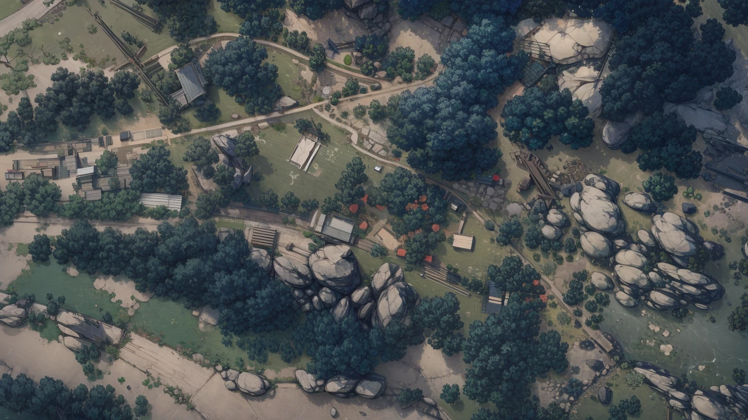 map style, Asian style, nice color, generate from original image, details, trees, roads way, view from image, roads from original image, fields, satellite view