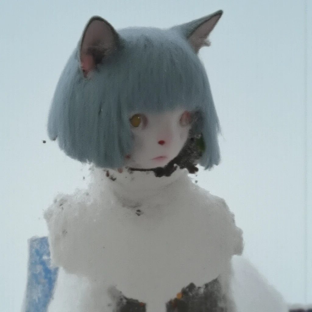 Anime girl with long white hair and blue bow tie standing in front of a window