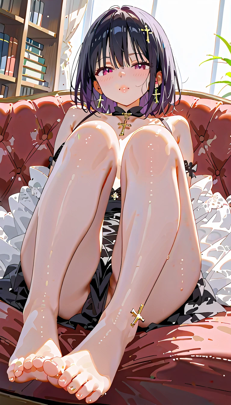 an anime drawing of a woman leaning back with hands out in the air, 1girl,NSFW,full body,