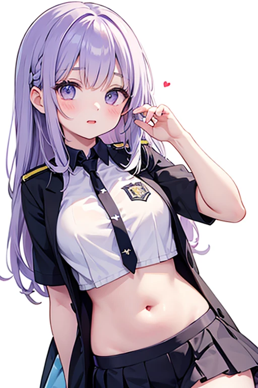 1girl, solo, wolf women, Wolf ears, Short eyebrows, beast ear, Purple nails, White skin, , (eye hair:1.1), eye socket, Pink pupils, silber hair, pointed, short detailed hair, asymmetricalbangs, pigtails, (police:1.4), (:1.2), (asous:1.2), (hair fan), light blush, open coat, you gon get eaten, sideboob, webcam, cyberlive, livestream,(cowboy shot:0.8 ), (expressions), ((databook)), (annotated:1.4), ((costume chart)), ((((how to)))), (text:1.4), (hips:1.6)