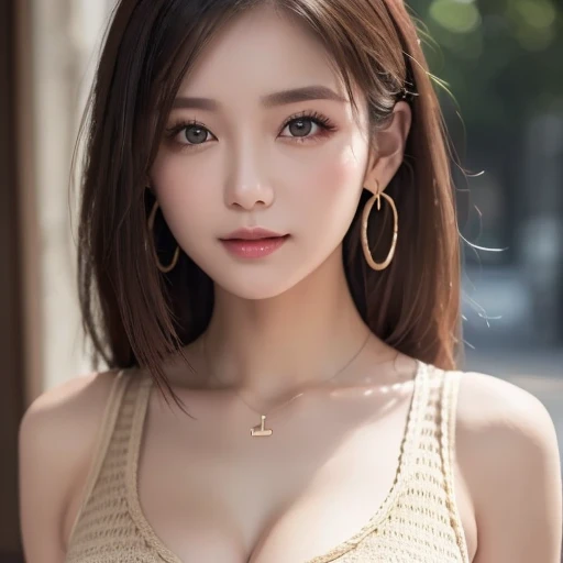 Body portrait, 8K, big beautiful eyes, clear double eyelids, cute dimples, beautiful face, Dindal effect, masterpiece, top quality, high quality, high resolution, highly detailed photos, (natural skin Texture, Fine Skin, Hyper Realism, Super Sharpness), High Detail Skin, (Very Fine)), Fine Skin Texture, Fine Detail, Beautiful Face, (Realistic Face), Realistic Eyes, Beautiful and Detailed Eyes, Realistic skin, beautiful skin, surreal, high-definition golden ratio, double eyelids, smiling eyes, cinematic lighting, body portrait, G cup, big breasts, huge breasts, big breasts, glamorous, sexy knit dress , wet,