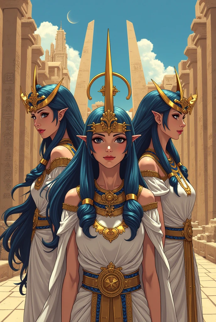 three women in costumes sitting on a bench in a room, digital visionary art, cgsociety ), trending on mentalray, apophis, daniel merrian :: ornate, indian goddess of wealth, still from a music video, futuristic starship crew member, by Niklaus Manuel, djinn --auto --s2