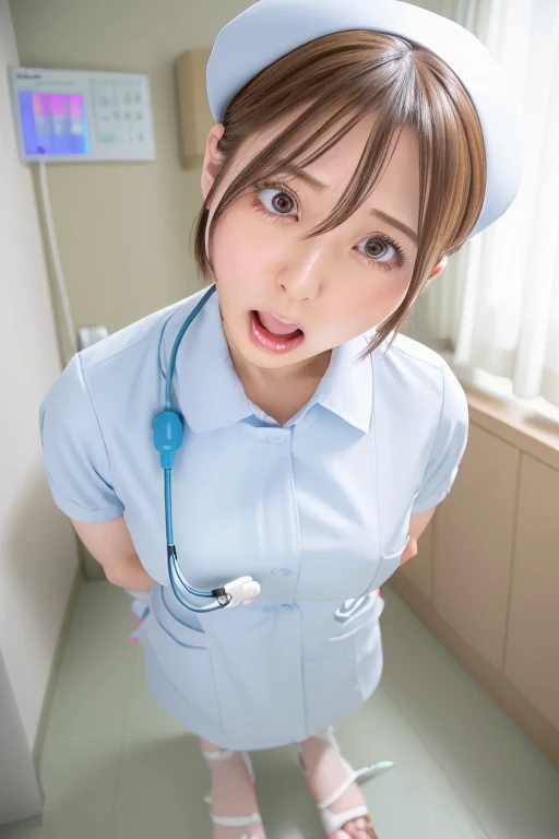 Masterpiece、20-year-old , Stretching the penis with both hands:1.3、The chest is wide open、Big Breasts、Semen splattered on face:0.5, orgasm, Teen, intense、ejaculation、realistic large penis、非常にintense、口の中で , Sucking the penis hard、(Overflowing from the mouth.:1.8)、Condensed milk on penis、 There is a lot of condensed milk around the mouth、Fair skin 、short hair、Curly Hair、Nurse uniform、valley mascara、False eyelashes、Dark Eyes、Beautiful Skin 、Top view、Very beautiful face、Small face、Unbuttoned