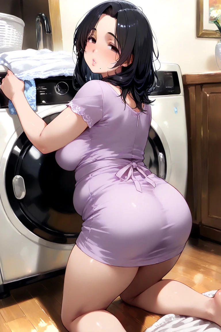 Ultra HD、Ultra high definition、Noise Reduction、perfection、Image quality adjustment、balance、Female CEO、Celebrities、School Swimsuit、Camel Toe、Giant tit、Nipple Puffs、Cleavage、Plump、Super big breasts、Super big butt、Bubble butt、Back view、Butt、Coin laundry、((Dildo、パンツの下のDildo、Dildo挿入:1.5))、washing machine、Laundry、Laundry basket