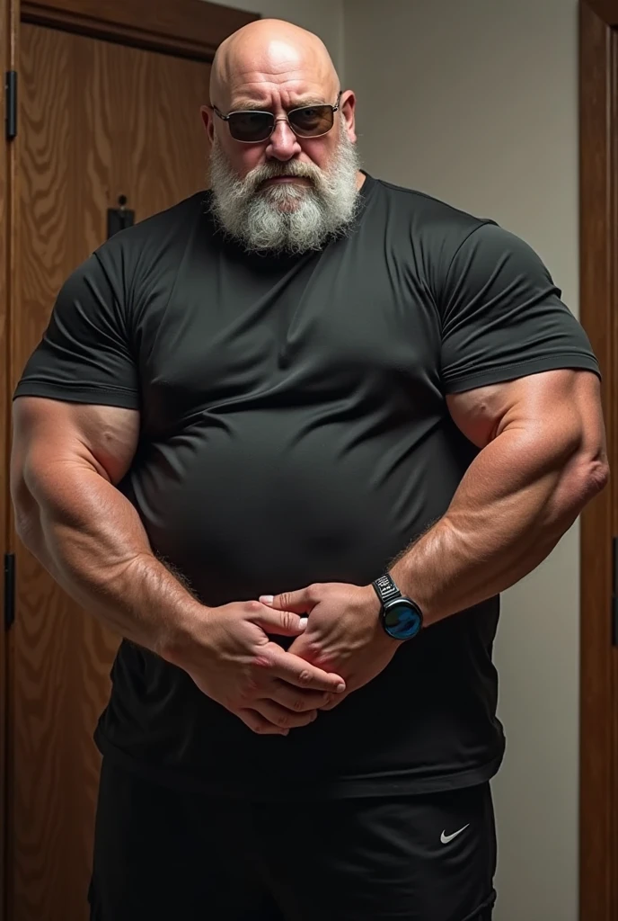 Old man, JP, An award-winning original photo, ( brown skin color), long gray hair, full white beard, A wild muscular old man, (80 years old daddy:1.1), 1boy, Solo, (tanktop), (big shoulders), musculature, stubbles, dark skin, long grey hair, thick grey beard, Detailed face, (evil smile), blue eyes, veins, wrinkles, big old man nose, nose with pronounced bridge and outward curve that protrudes from the base of the nose, dark olive skin color, brown skin, veins, absurdly huge nose, hawk nose, convex nose, well groomed moustache, (flexing his biceps), Dynamic Angle, volumetric lighting, (Best quality, A high resolution, Photorealistic), Cinematic lighting, Masterpiece, RAW photo, Intricate details, hdr, upper body shot