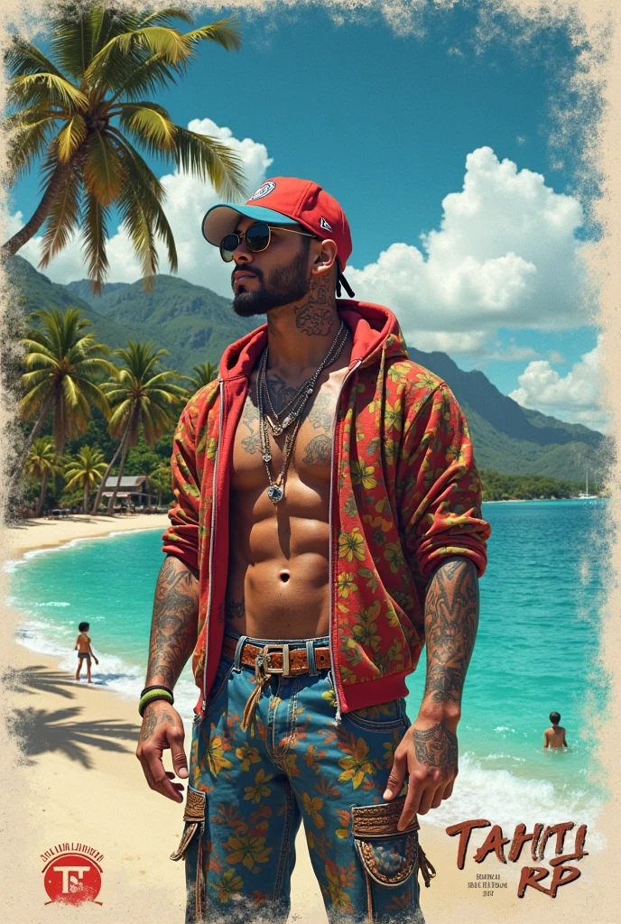 Panda on beach chair wearing sunglasses and a cap and a beverage in his hand. Name written Rishabh